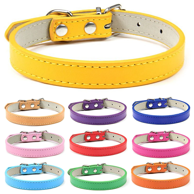 

New PU Leather Sweet Candy Color Pet Neck Strap Durable Cat Collar Dogs Collar Safety Buckle Adjustable Dog Neck Ring Pet Supply