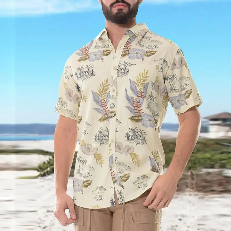 

2022 summer new shirt European station men's casual loose shirt simple printing short-sleeved lapel shirt for men