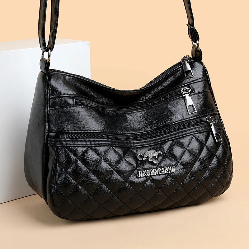

Bag women's fashion soft leather mother's bag new high-capacity single shoulder bag middle-aged women's Lingge embroidered