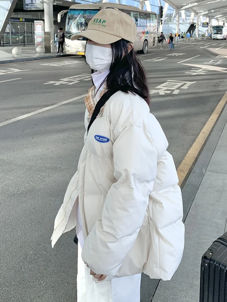 Women Down Cotton Jacket Winter Female Solid White Black Parkas Jacket Thickened Cotton Coat