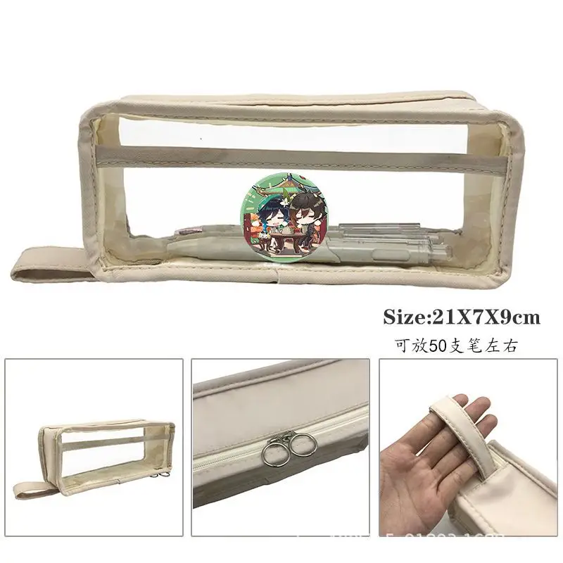 

Genshin Impact Transparent Sticker Pencil Bags Students Waterproof Large Capacity Pencil Pouch Kaedehara Kazuha Pencil Cases Kid