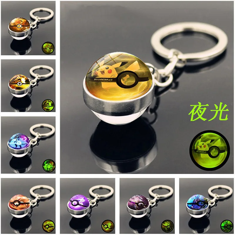 

Pokemon Key Ring Luminous Keychain Pikachu Mewtwo Glass Ball KeyChain Accessories Pendant Key Chain Anime Children's Toys Gifts