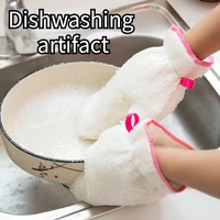 1pc household bamboo fiber dishwashing gloves kitchen non stick oil can be hung cleaning glove oil proof waterproof single glove