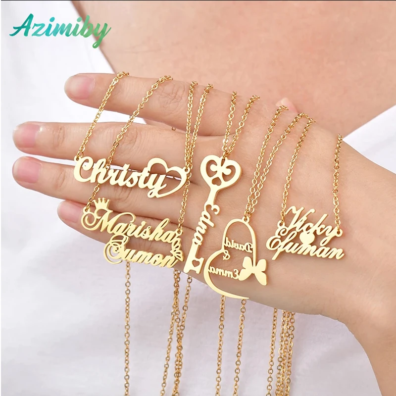 

Azimiby Gold Color Multi Styles Custom Name Necklace for Women Stainless Steel Personalized Nameplate Choker Jewelry Nameplate