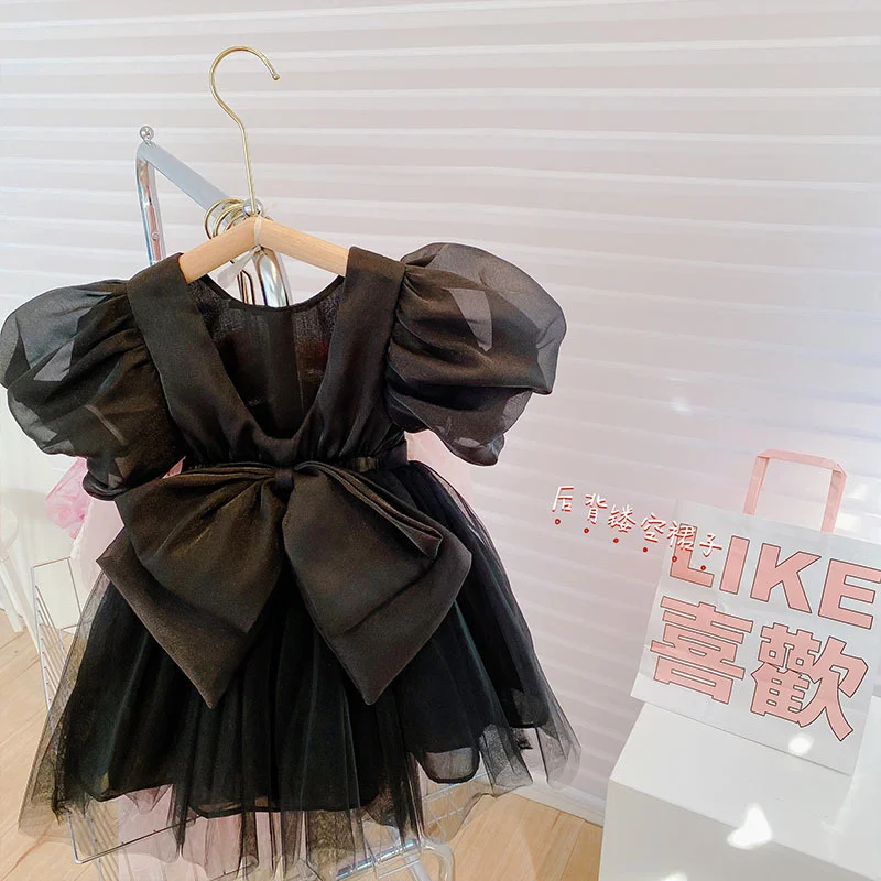 

Платье принцессы черное элегантное весенне-летнее с пышными рукавами 2022 Новинка корейские детские танцевальные сетчатые Детские платья с ...