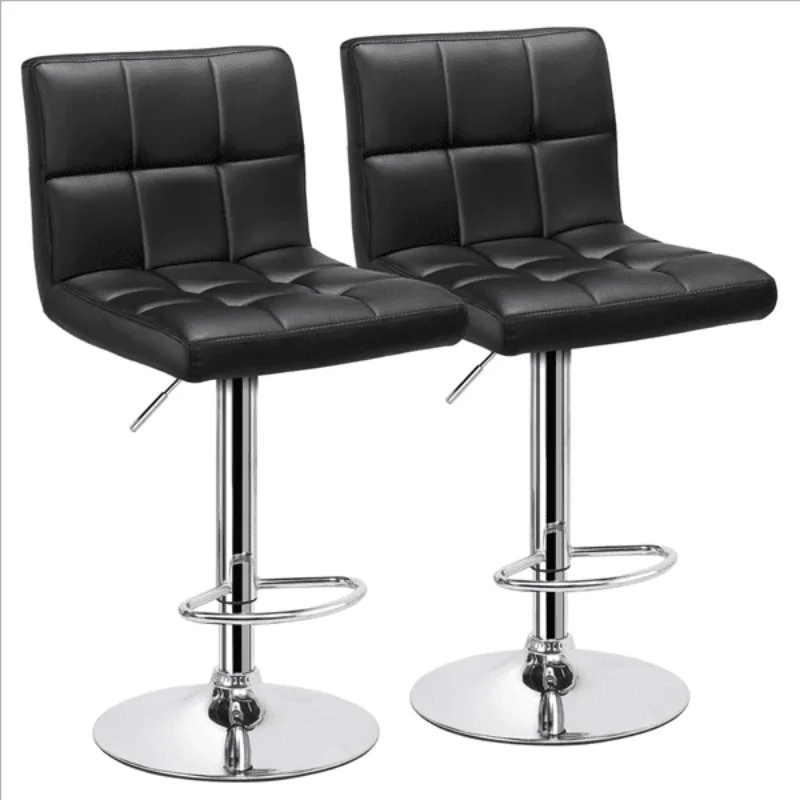 

Easyfashion Adjustable Modern Faux Leather Mid-Back Bar Stool, Set of 2, Black