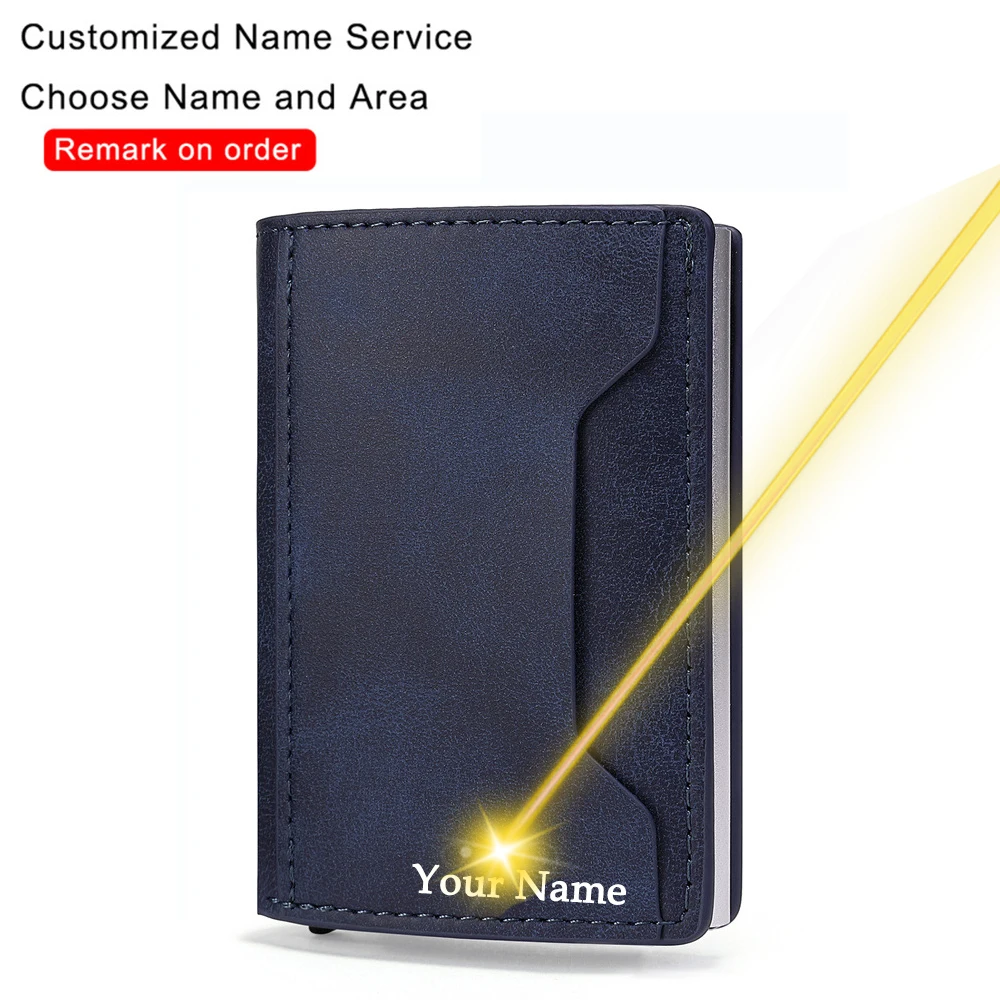 

Custom Credit Card Holder Men Wallet Rfid Aluminium Case Card Holder Leather Minimalist Wallet Personalized Carteira Masculina