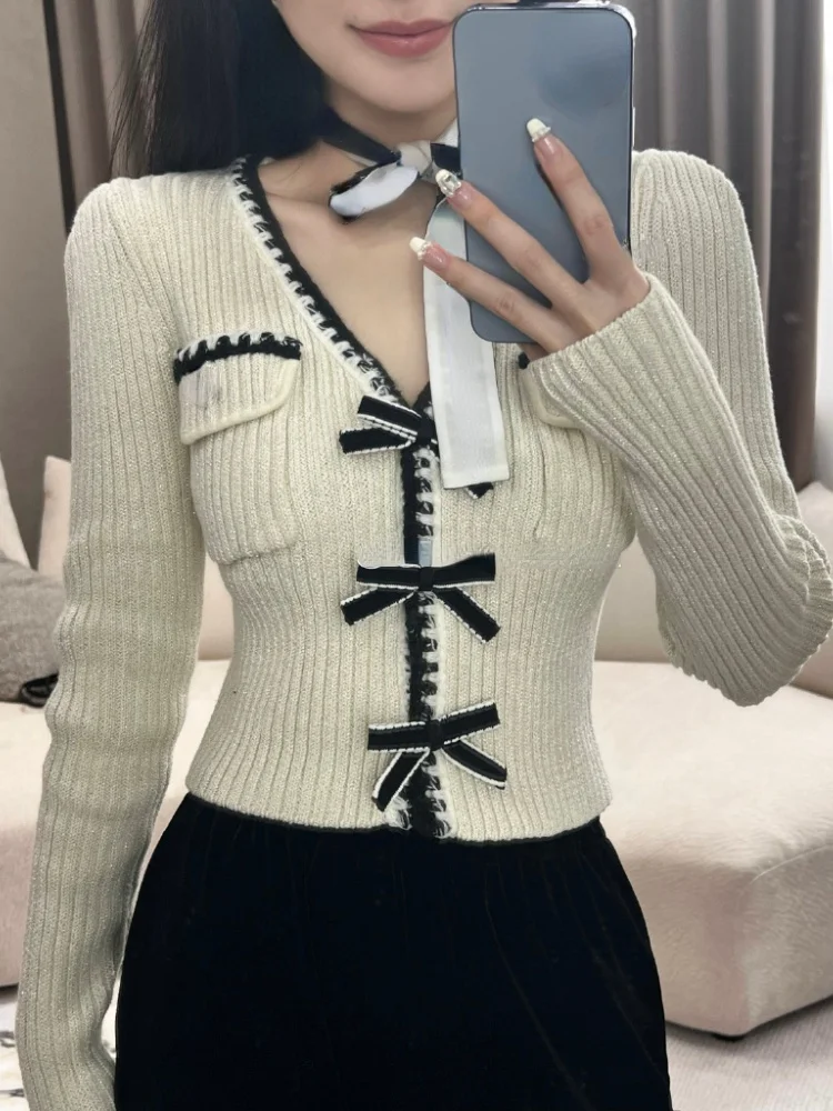

Knitted Pullover Office Lady Autun Casual Long Sleeve Clothing V-neck Style Fashion Sli Blouse Woan