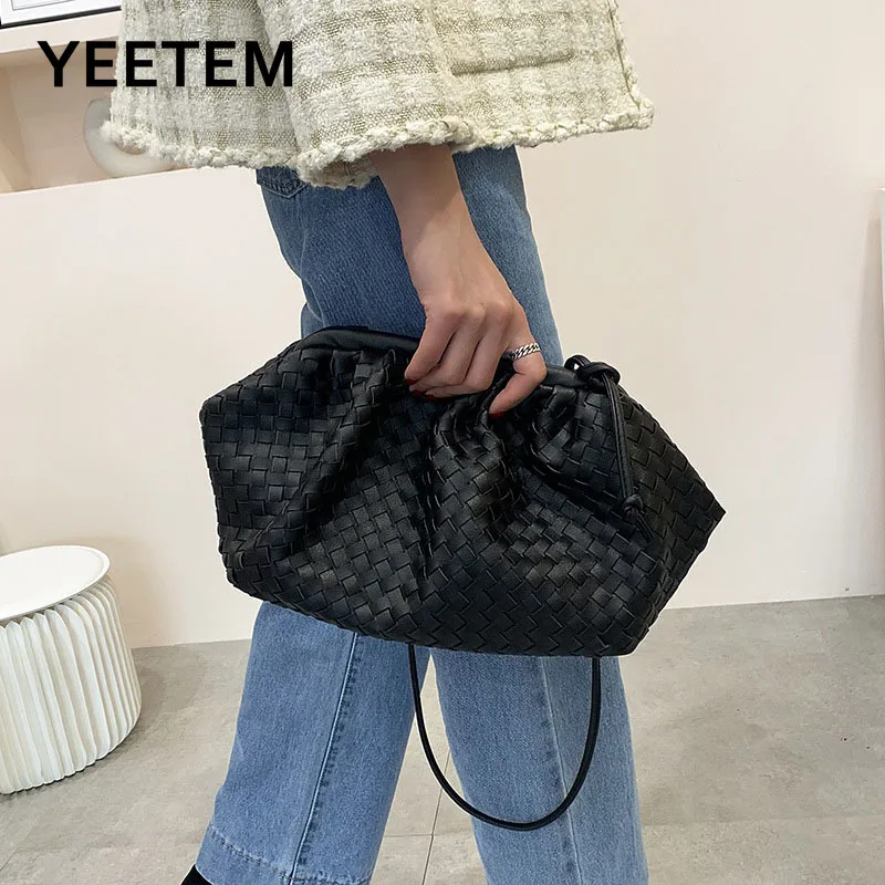 

PU Leather Weave Crossbody Bags For Women 2022 Simple Dumpling Shoulder Bag Luxury Female Handbags Purses Designer Clutches