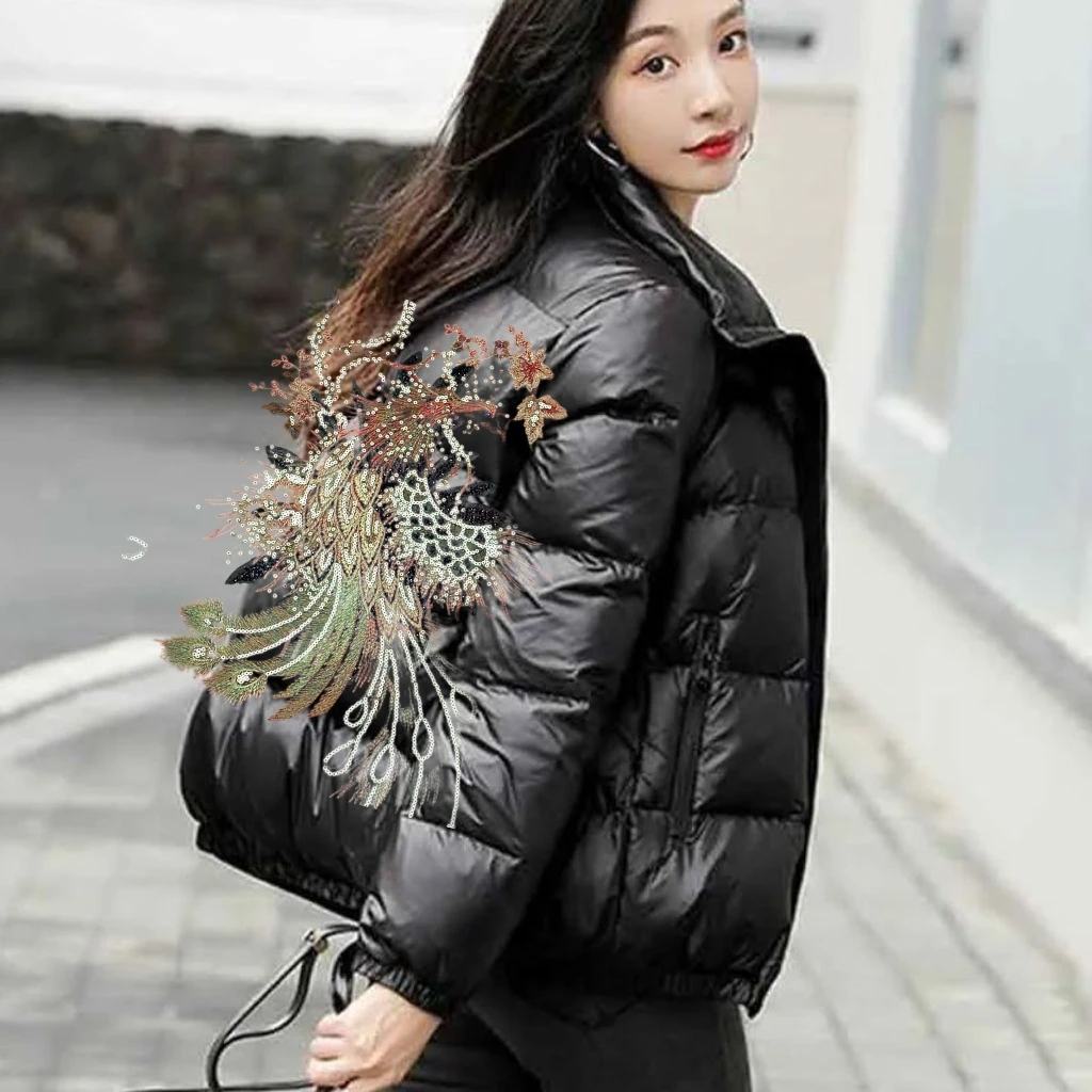 Черный бархатный пуховик Phoenix для женщин новинка 2024 маленькая утягивающая зимняя
