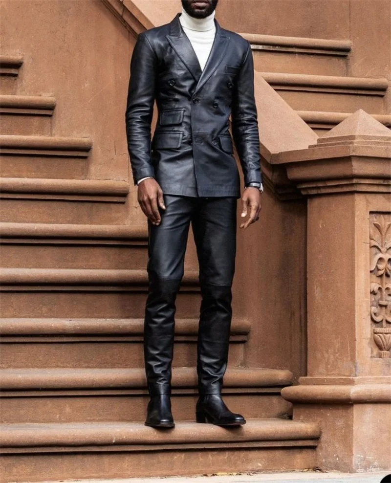 Set 2 Pcs Black Blazer+pants Wedding Tuxedo Prom Dress Formal Double Breasted Party Jacket Custom Made