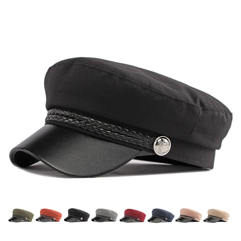 

Men Casual Military Caps Women Cotton Beret Flat Hats Captain Cap Trucker Vintage Dad Male Women's Leather Hat Flat Top Hat