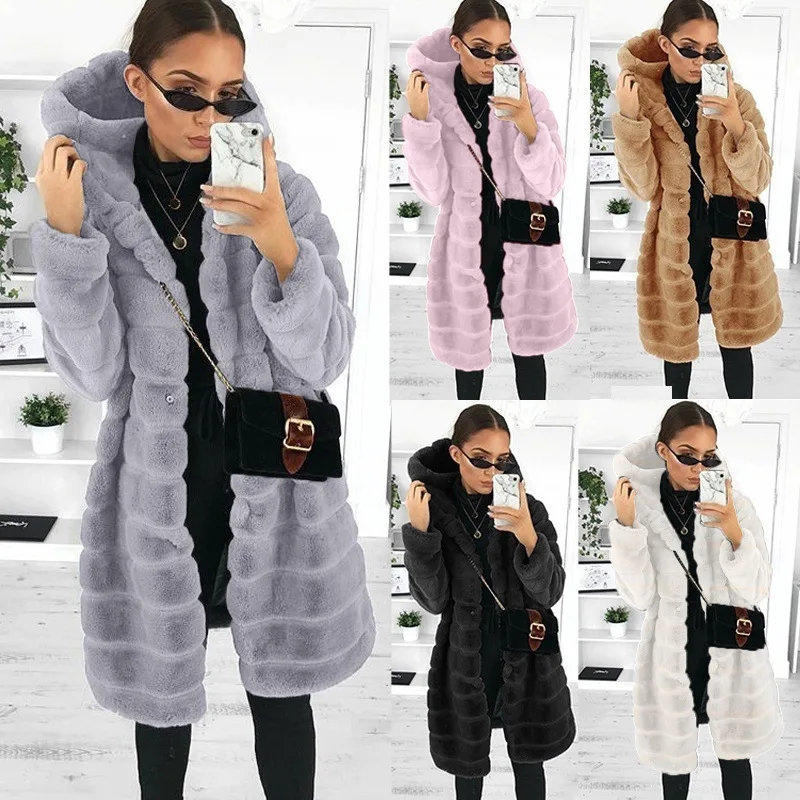 

Faux Fur Coat Women Large Size Winter Fashion Warm Hooded Full Sleeve Open Stitch Wide-waisted Teddy Coat