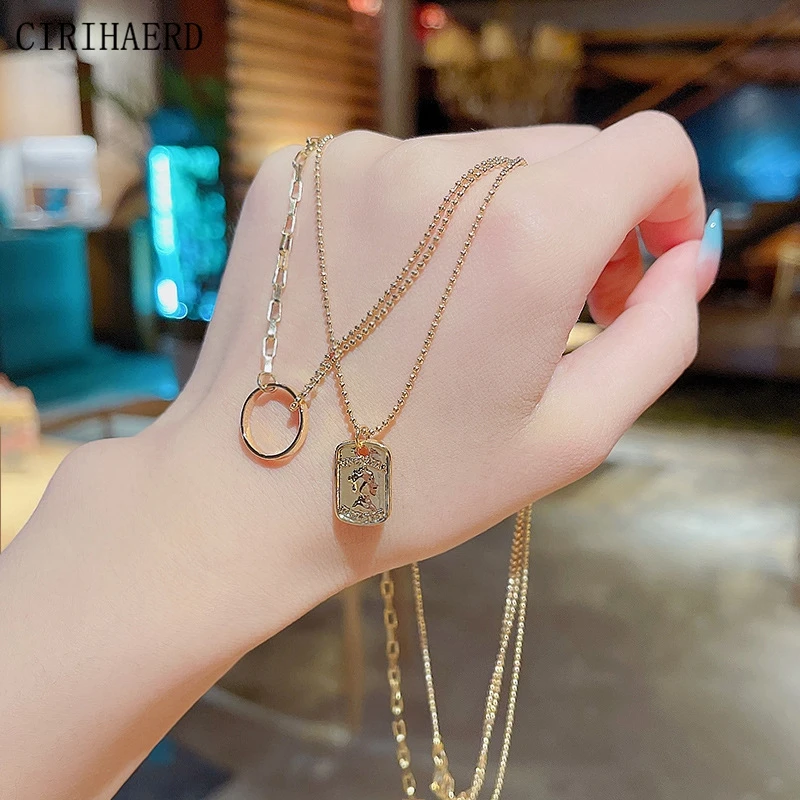 

2022 Women Necklace Vintage Jewelry Person Avatar Pendant Statement Double Layer Clavicle Necklace Birthday Gift Wholesale Lots