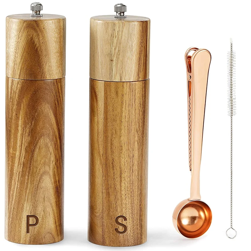 

Wooden Salt And Pepper Grinder Set - Acacia Wood Pepper Mill & Salt Grinder With Adjustable Coarseness