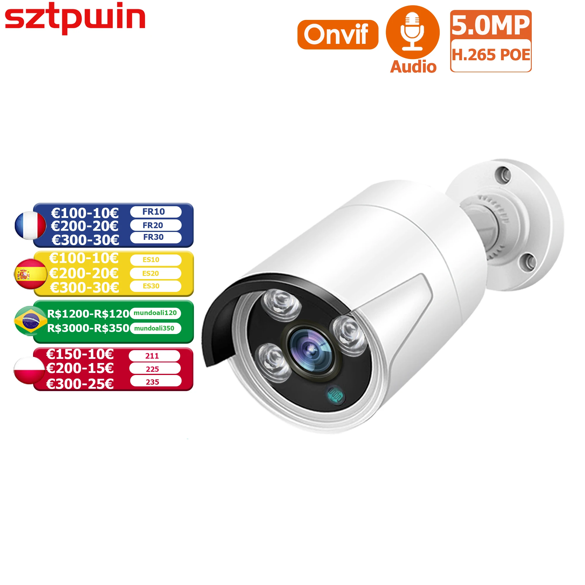 Pаспродажа IP-камера видеонаблюдения, 5 МП, POE, ONVIF, H.265, 5 МП, 4 МП, 3 Мп