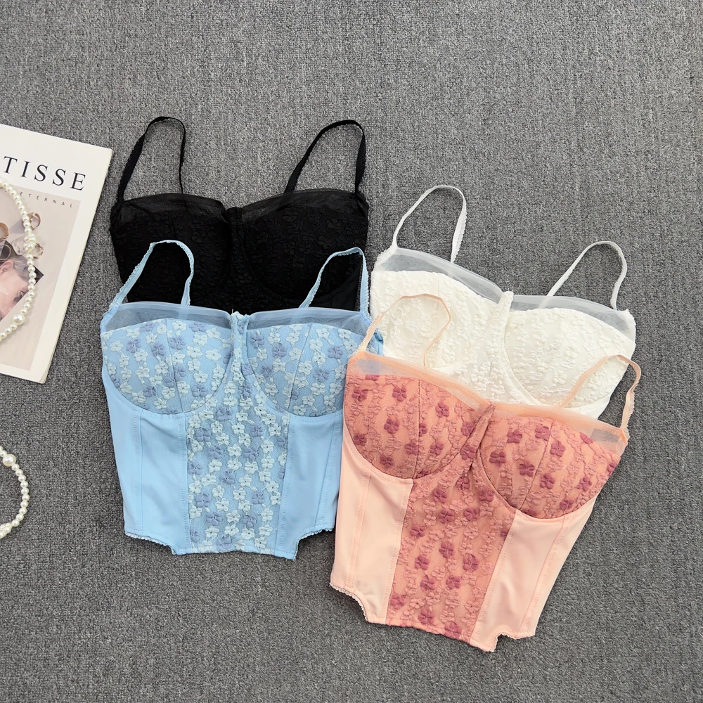 

lace floral sweet corset bustier sexy chic tanks and camis fashion basic tank top strap slim crop tops summer women clothes y2k