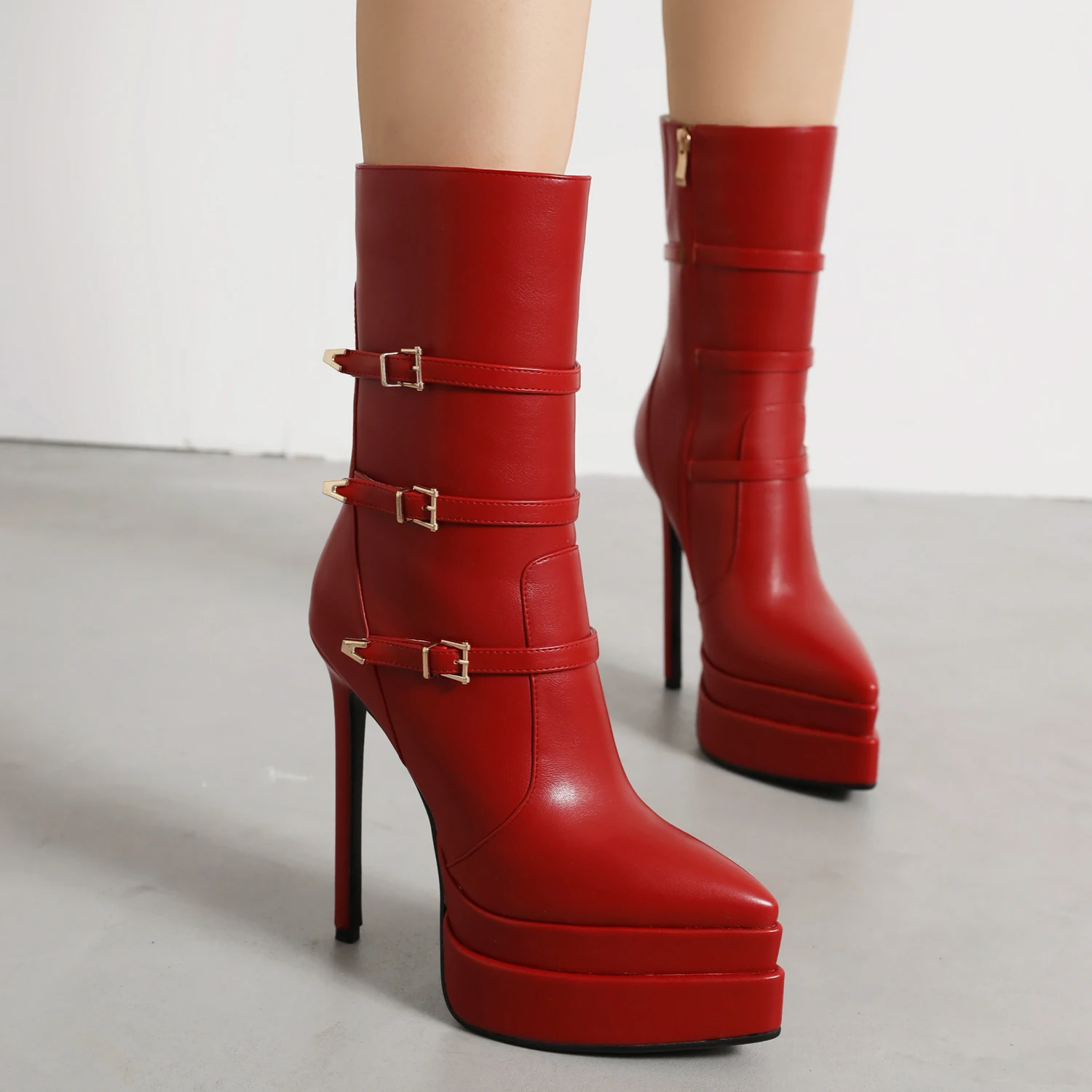 Sexy Super Thin High Heels Boots for Women 2022 Autumn Platform Ankle Boots Pointed Toe Nightclub Stiletto Buckles Shoes