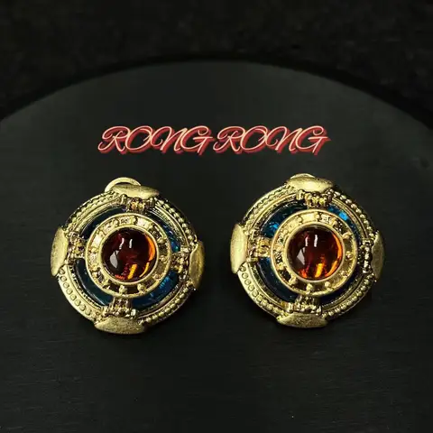 Антикварные позолоченные стеклянные серьги