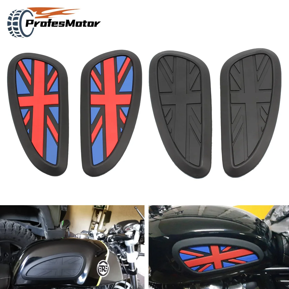 

Motorcycle Fuel Tank Rubber Sticker The Union Jack Logo Cafe Racer Gas Protector Sheath Knee Tank Pad Grip Decal