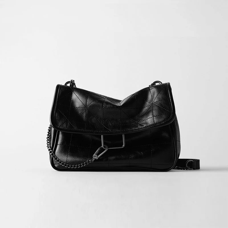 

Black Rock Soft Flap Single Shoulder Crossbody Pack Chain Bag Luxury Handbags for Woman 2021 PU Leather Messenger
