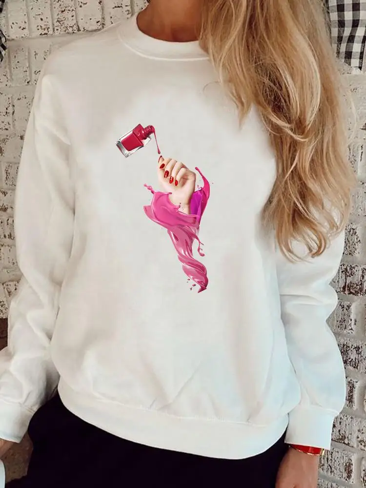 

Nail Art Watercolor Trend 90s Women Casual Fashion Autumn Spring O-neck Clothing Graphic Sweatshirts Clothes Print Pullovers