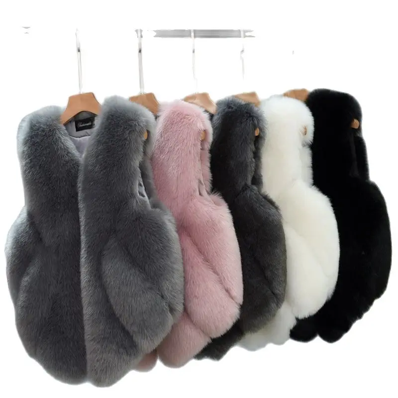 

Модная женская одежда на осень и зиму, жилет из искусственного лисьего меха, короткий жилет, куртка, Пушистый Жилет