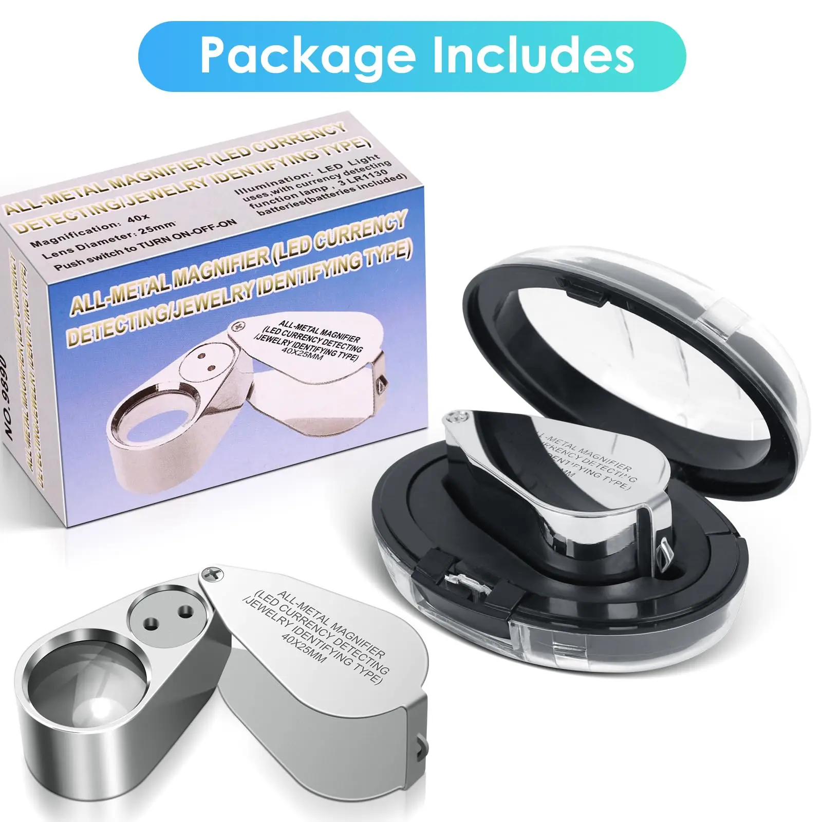 

Металлическая ювелирная лупа 40X со светом Xinxiang