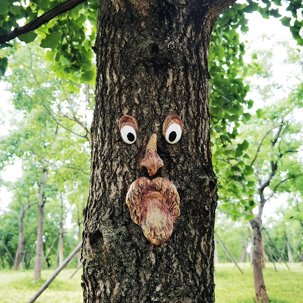 

Resin Tree Faces Decor Old Man Tree Hugger Bark Ghost Face Facial Features Garden Decoration Outdoor for Halloween Easter Props