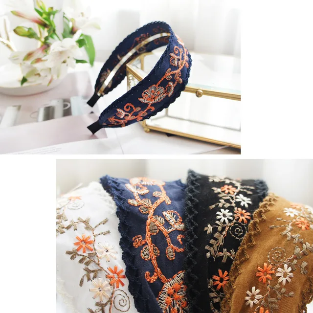 Korea Bright Silk Wide Side Embroidery Hairbands Sequi Hair Accessories Hairband for Girls Flower Crown Headbands for Women 6