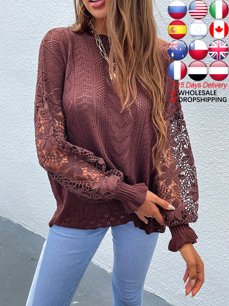 

ATUENDO летний модный однотонный свитер для женщин богемный Вязаный комбинезон с длинным рукавом свободный винтажный Шелковый мягкий женский ...