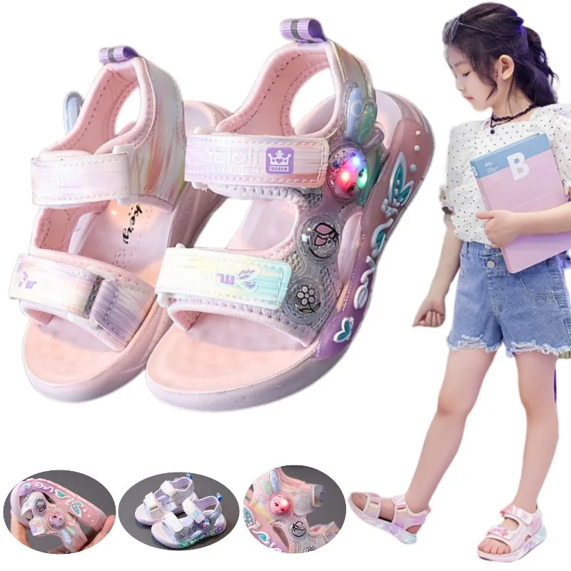 

Little Princess Cartoon Sandal Summer Seaside Soft Sole Light Up Baby Glowing Luminous Shoes for Boys Girls First Walker