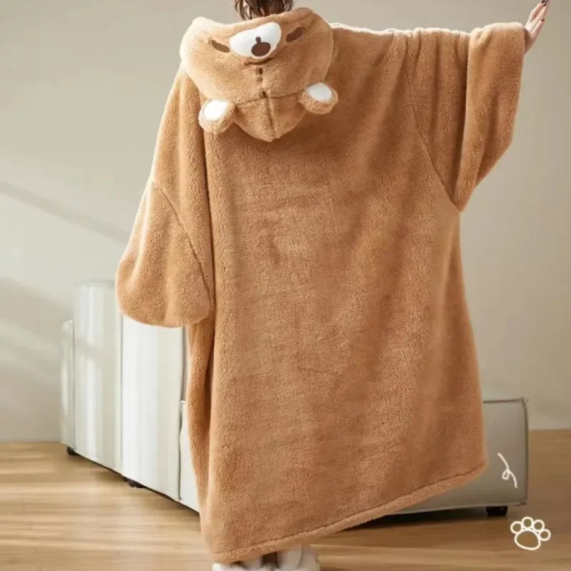 Зимняя теплая утолщенная Пижама халат мягкая плюшевая ночная рубашка с