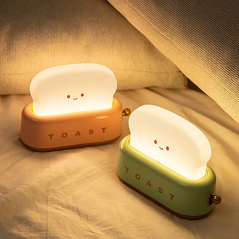 Bread Machine Toast Night Light Usb Rechargeable Led Kids Cute Bedroom Warm Led Lamp Christmas Decoration Gift Nightlights