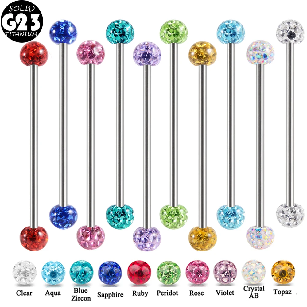 

1PC G23 Titanium Ferido Epoxy Crystal Gem Ball Industrial Barbell Long Bridge Ear Transversal Tongue Piercing Jewelry