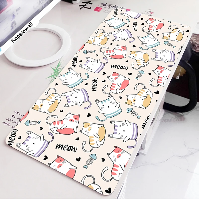 700x300 Funny Cat Gaming Mouse Pad Anime Accessories Carpet Xxl Mause Gamer Keyboard Kawaii Desk Mat Pads Large Cat Keycaps cap
