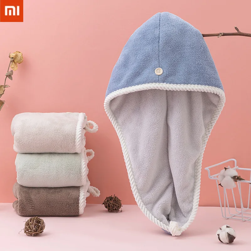 

Xiaomi Towel Drying Cap for Dry Hair Double Coral Fleece Shower Cap for Women Microfiber Absorbent Quick Drying Bathroom Tools