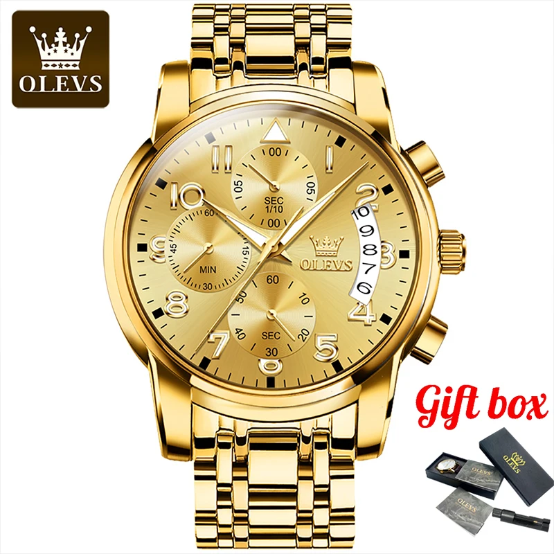 

OLEVS Men Watch Top Brand Luxury Golden Quartz Stainless Steel Waterproof Wrist Watch Men Business Gold Watch Relogio Masculino