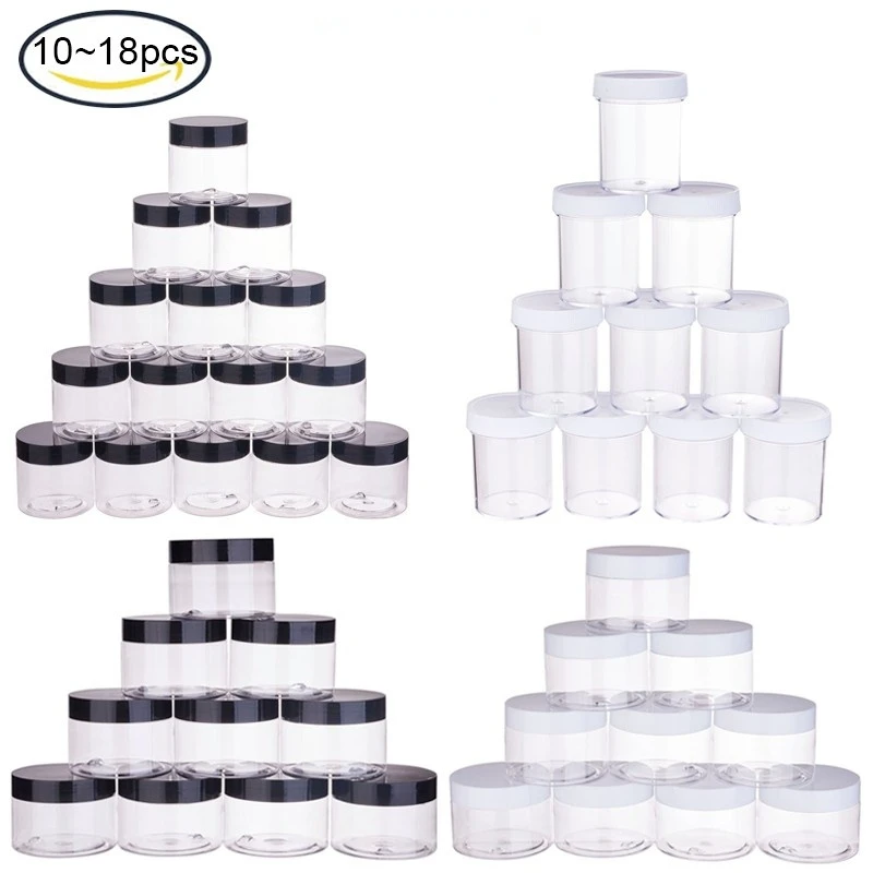 

10-18PCS 120ml Empty Clear Wide-Mouth Plastic Storage Favor Jars Round Cosmetic Pot Screw Cap Store Jewelry