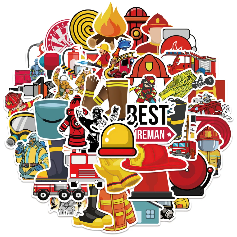 

10/30/50PCS Firemen Fire Fighting Graffiti Sticker Cartoon Toy For Kids DIY Notebook Phone Laptop Bike Decal PVC Car Stickers