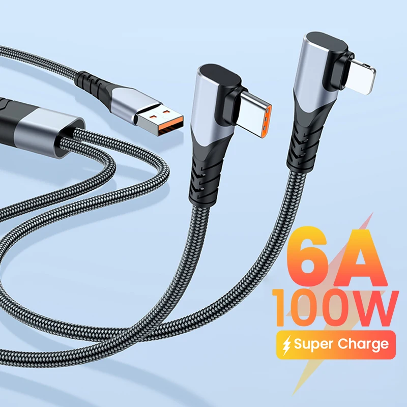 

6A 100W 2in1 Quick Charge USB C Cable for iPhone 14 13 12 11 Pro Max Fast Charging Type C USB Cable for Huawei Honor Xiaomi