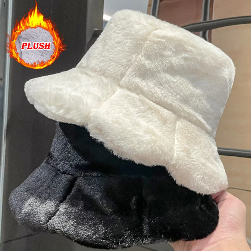 

Women Winter Bucket Hat Girls Ruffle Panama Buckets Hats Warm Plush Flounce Fisherman Cap Outdoor Thermal Bonnet Beanies Caps