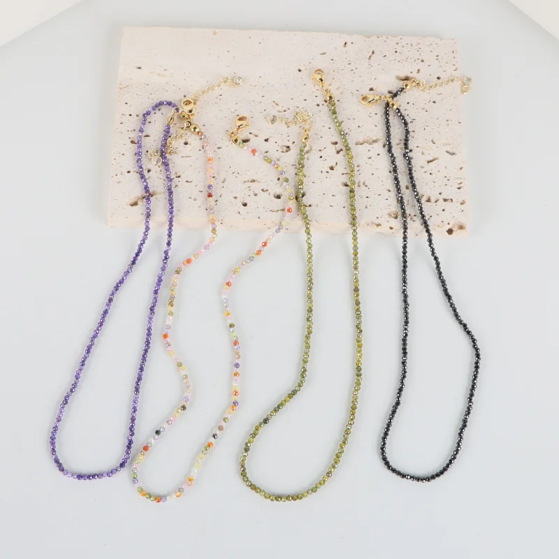 

Minar Cute Romantic Multicolor Crystal Strand Chain Necklace for Women Geometric Bling Bling Chokers Necklaces Daily Accessories
