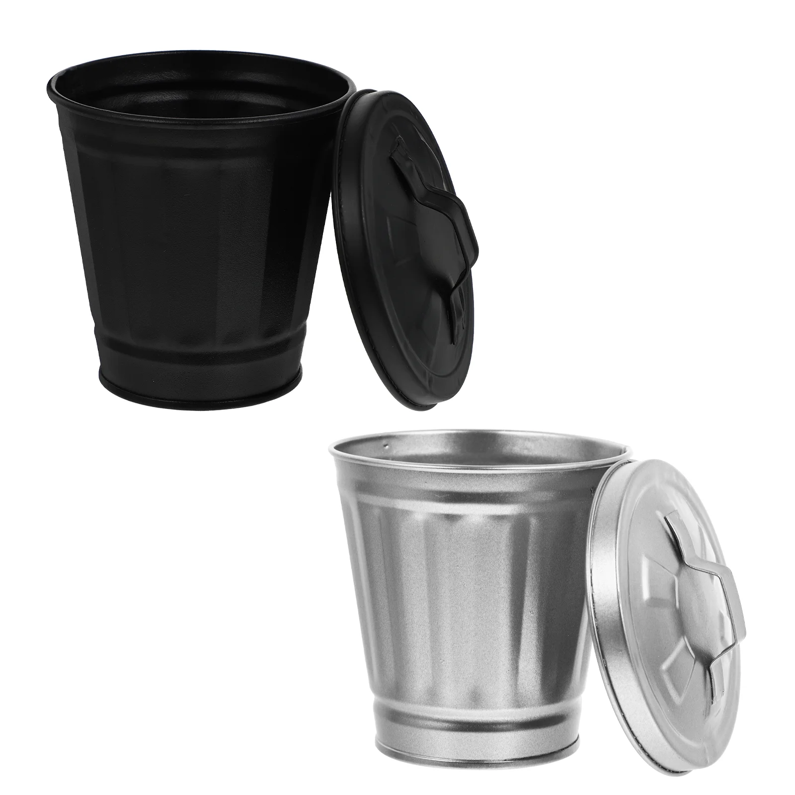 2 PCS Trash Containers Countertop Bin Metal Litter Box Small Can Desktop Garbage Bathroom Cans Waste Mini