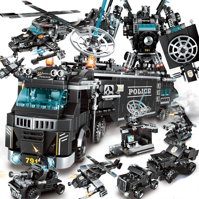 

Compatible with Lego Military Warship Navy Building Blocks Robot City Police Toys Blocks Boy Vehicle Aircraft Truck Blocks Model