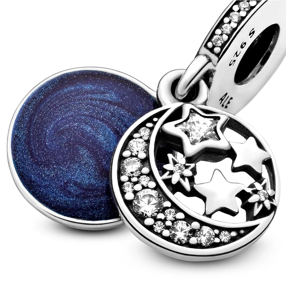 ChimConstellations of Love Dangle Charm for Women, Blue Night Sky, Crescent Moon and Stars, 925 Silver Bracelet, DIY 2