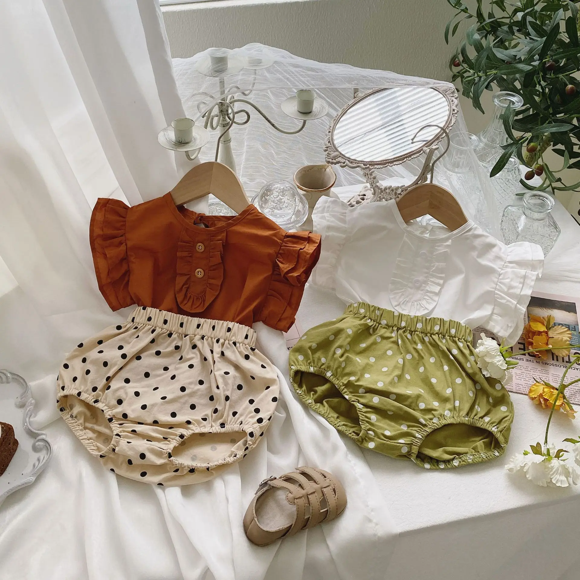 

Комплект одежды для новорожденных девочек, летний комплект из двух предметов, топ с коротким рукавом и низ, одежда для малышей