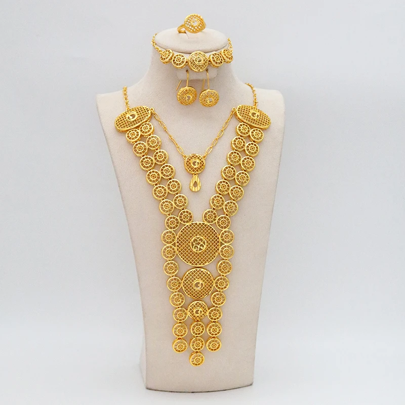 

Indian Wedding Fashion Gold Jewelry Coin Set Women Pendant Statement African Beads Coin Necklace Earring Bracelet