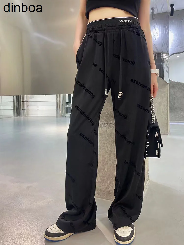 

New Y2k Flocking Printed Letter Webbing Drawstring High Waist Wide Leg Pants All-match Thin Women's Casual Pants High Quality