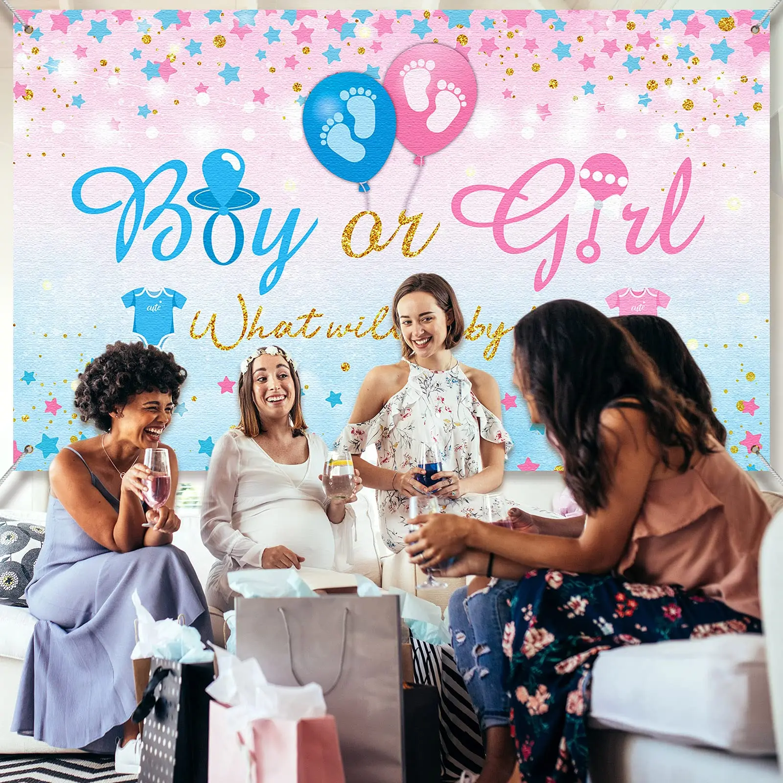 Фон для фотосъемки с изображением пола мальчика или девочки Он она